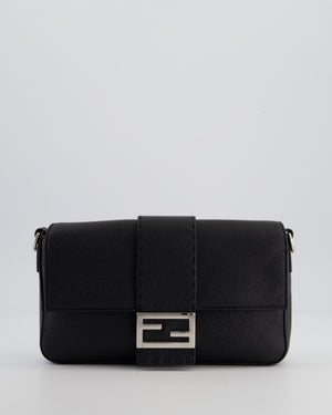 *MENSWEAR* Fendi Black Selleria Baguette Bag In Grained Leather with Silver Hardware