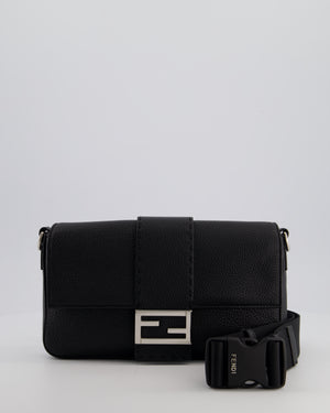 *MENSWEAR* Fendi Black Selleria Baguette Bag In Grained Leather with Silver Hardware