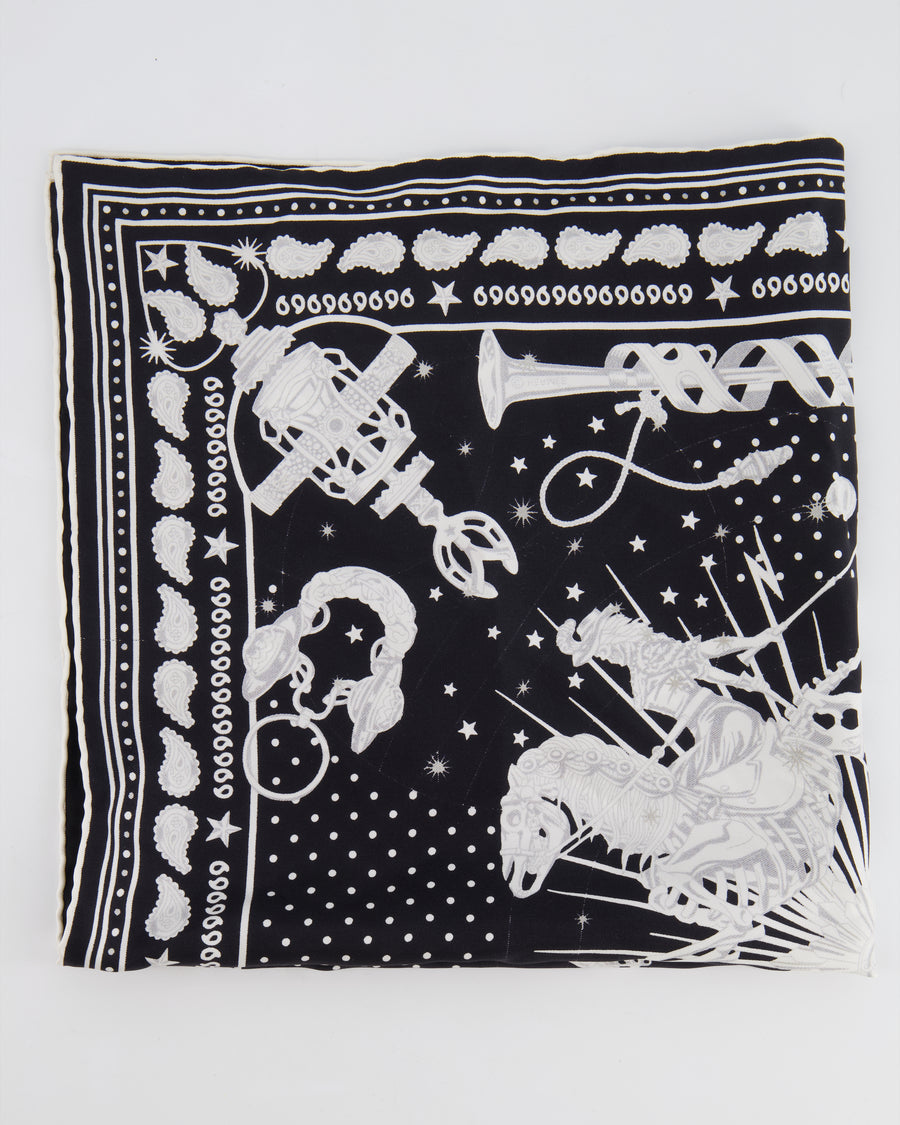 Hermès White and Black Chorus Stellarum Silk Scarf 55cm