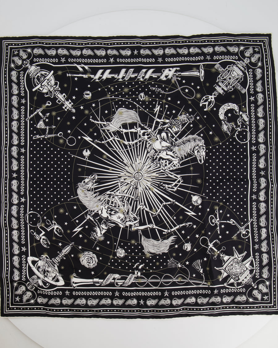 Hermès White and Black Chorus Stellarum Silk Scarf 55cm