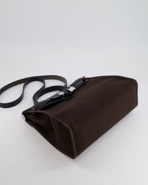 Hermès Herbag 31 Zip Bag in Ebene Toile Militaire Canvas and Black Vache Hunter Leather with Palladium Hardware