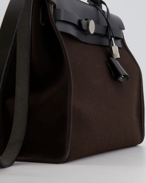 Hermès Herbag 31 Zip Bag in Ebene Toile Militaire Canvas and Black Vache Hunter Leather with Palladium Hardware