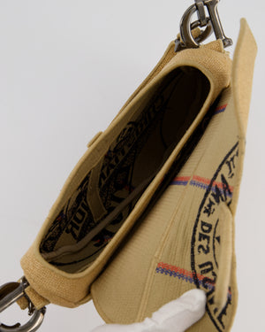Christian Dior Medium Jute Canvas Embroidered Union Saddle Bag in Raffia Canvas with Ruthenium Hardware