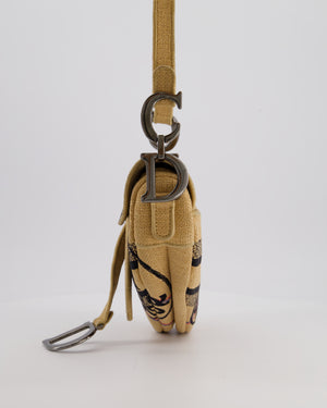 Christian Dior Medium Jute Canvas Embroidered Union Saddle Bag in Raffia Canvas with Ruthenium Hardware
