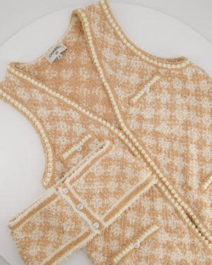 Chanel 23/S Dusty Pink & Ecru Tweed Gilet & Bralette Top with Crystal CC Buttons Detail Size FR 36 (UK 8)