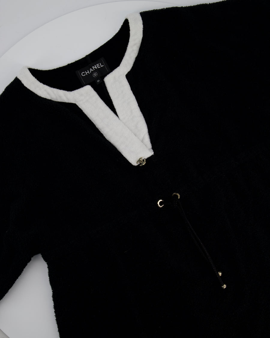 Chanel 23/M Black Terry Coco Beach Mini Cover Up Dress with CC Logo detail FR 36 (UK 8)