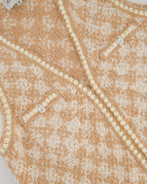 Chanel 23/S Dusty Pink & Ecru Tweed Gilet & Bralette Top with Crystal CC Buttons Detail Size FR 36 (UK 8)