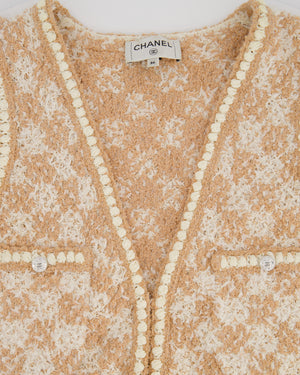 Chanel 23/S Dusty Pink & Ecru Tweed Gilet & Bralette Top with Crystal CC Buttons Detail Size FR 36 (UK 8)