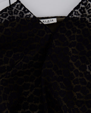 Alaïa Black Leopard Printed Textured Long-Sleeve Midi Dress Size FR 36 (UK 8)