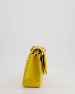 Chanel Yellow Chevron Medium Classic Double Flap Bag in Lambskin with Silver Hardware