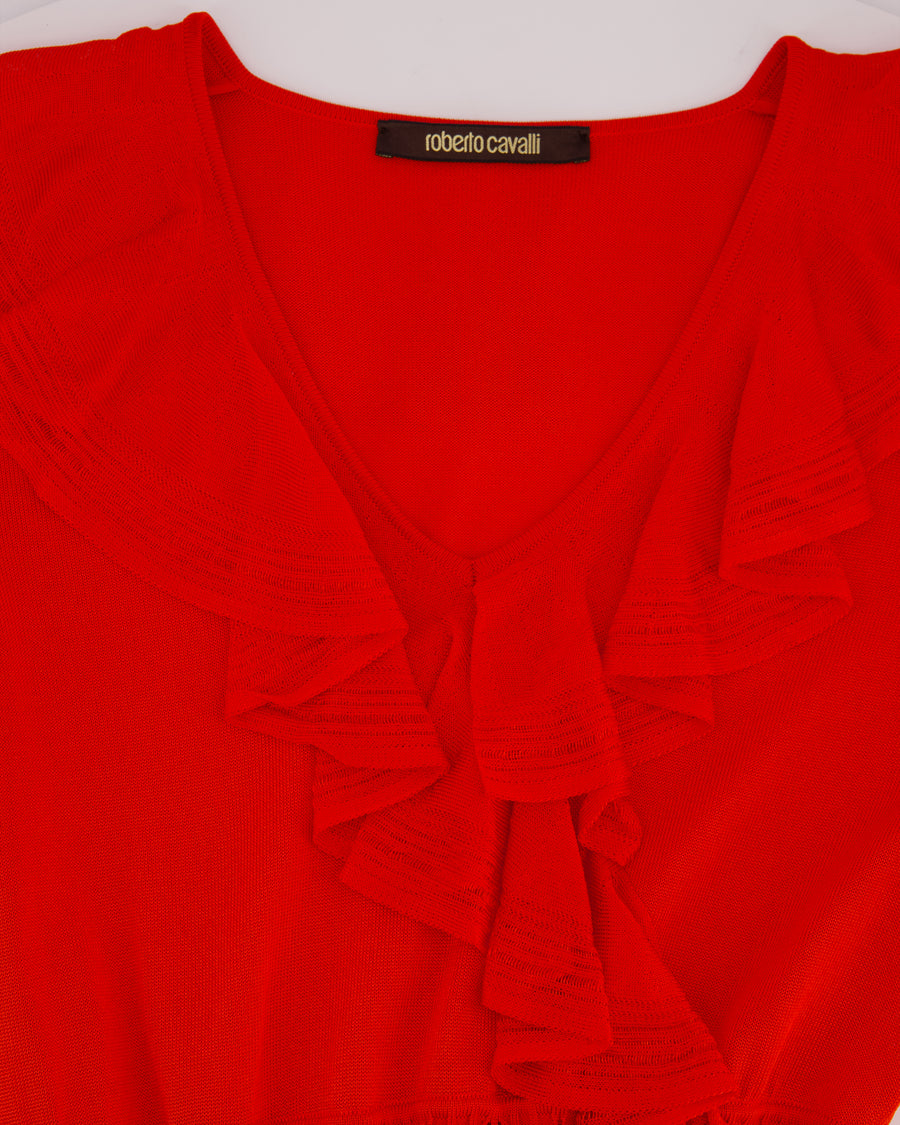 Roberto Cavalli Red Long Sleeve Ruched Midi Dress Size IT 38 (UK 6)