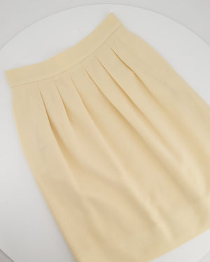 Chanel Vintage Cream Double Breasted Wool Blazer Jacket and Skirt Set with Gold CC Logo Button Detail FR 36 (UK 8)