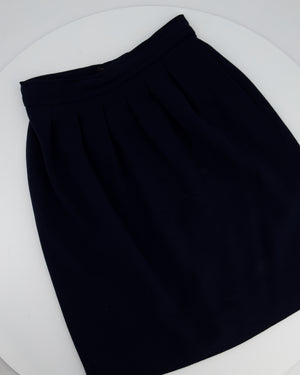 Chanel Vintage Navy Double Breasted Wool Blazer Jacket and Skirt Set with Gold CC Logo Button Detail FR 38 (UK 10)