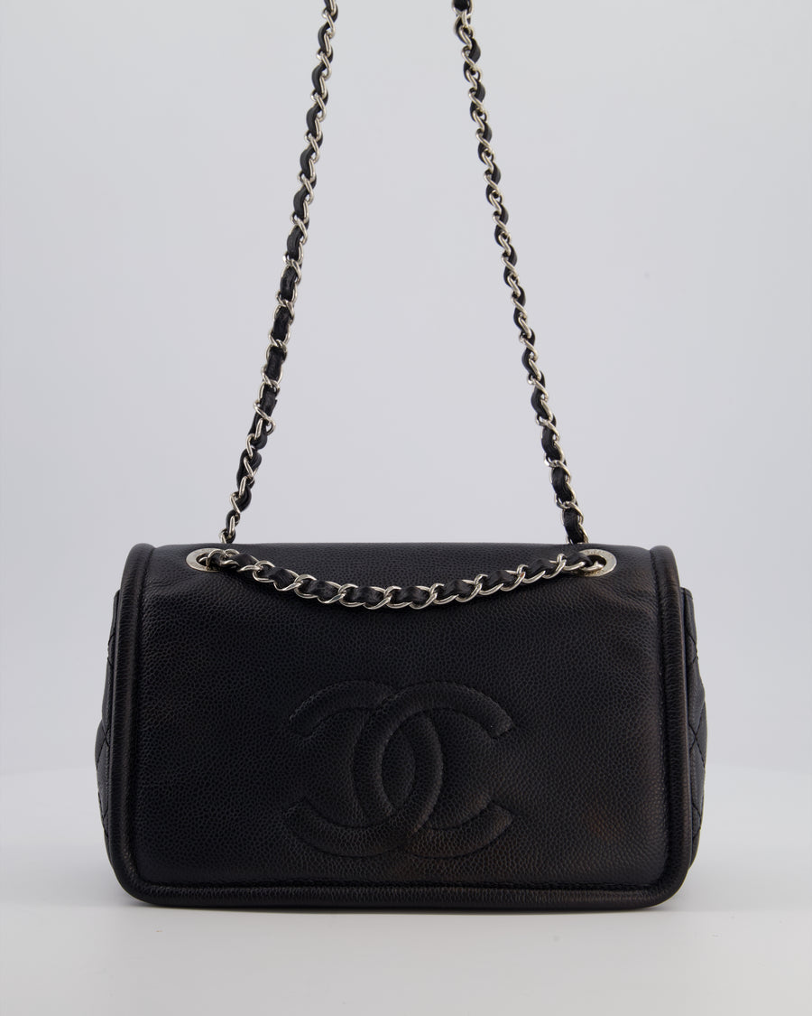 Chanel Black Classic Medium Timeless CC Flap Bag in Caviar Leather with Silver Hardware
