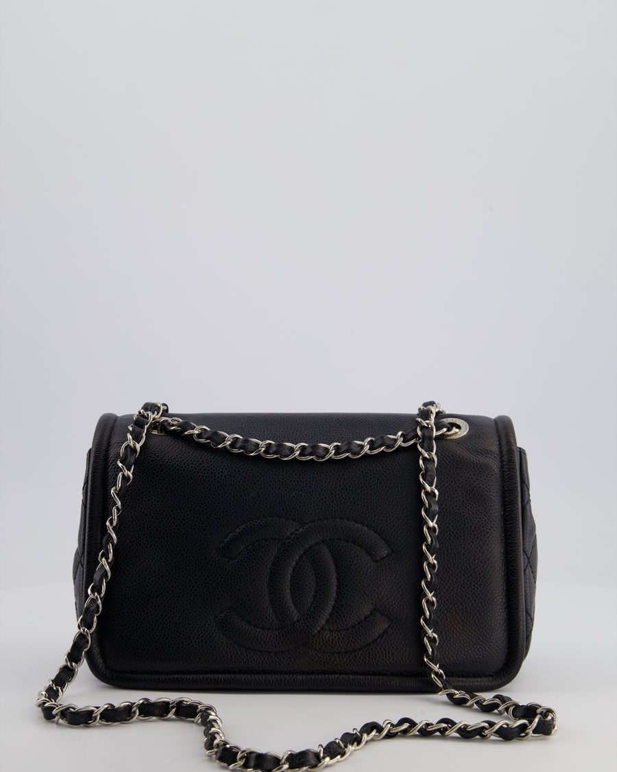 Chanel Black Classic Medium Timeless CC Flap Bag in Caviar Leather with Silver Hardware