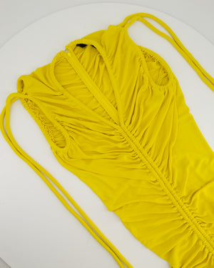 Proenza Schouler Yellow Maxi Dress with Long Shoulder Drawstring Asymmetric Details Size US 4 (UK 8)