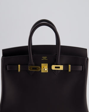 *HOT* Hermès Birkin 25 Retourne Bag in Prunoir Swift Leather with Gold Hardware