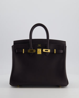 *HOT* Hermès Birkin 25 Retourne Bag in Prunoir Swift Leather with Gold Hardware