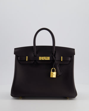 *HOT* Hermès Birkin 25 Retourne Bag in Prunoir Swift Leather with Gold Hardware
