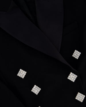 Alessandra Rich Black Double Breasted Blazer with Crystal Rhinestony Buttons IT 40 (UK 8)