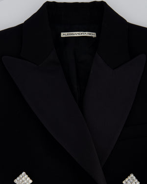 Alessandra Rich Black Double Breasted Blazer with Crystal Rhinestony Buttons IT 40 (UK 8)