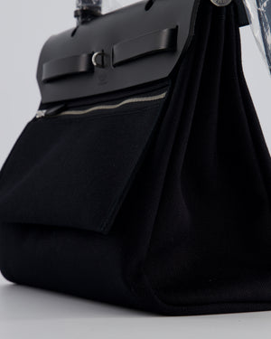 Hermès Herbag 31 Zip Bag in Noir Toile Officier Canvas, Noir Vache Hunter Leather with Palladium Hardware