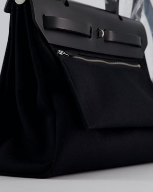 Hermès Herbag 31 Zip Bag in Noir Toile Officier Canvas, Noir Vache Hunter Leather with Palladium Hardware