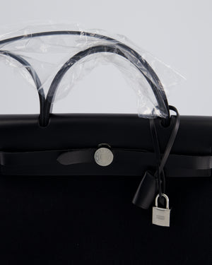 Hermès Herbag 31 Zip Bag in Noir Toile Officier Canvas, Noir Vache Hunter Leather with Palladium Hardware
