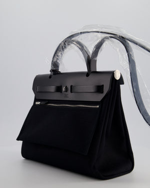 Hermès Herbag 31 Zip Bag in Noir Toile Officier Canvas, Noir Vache Hunter Leather with Palladium Hardware