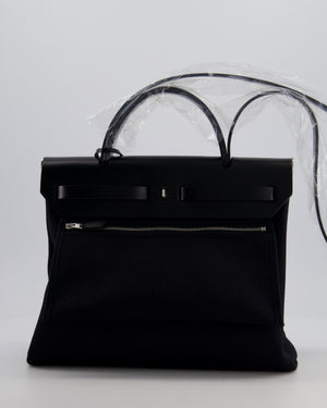 Hermès Herbag 31 Zip Bag in Noir Toile Officier Canvas, Noir Vache Hunter Leather with Palladium Hardware