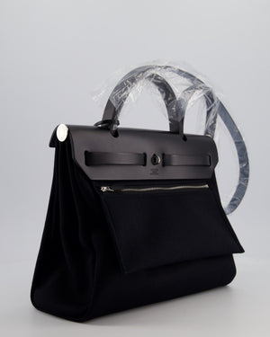 Hermès Herbag 31 Zip Bag in Noir Toile Officier Canvas, Noir Vache Hunter Leather with Palladium Hardware