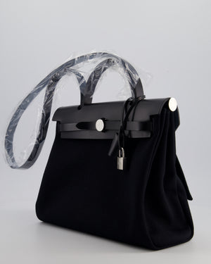 Hermès Herbag 31 Zip Bag in Noir Toile Officier Canvas, Noir Vache Hunter Leather with Palladium Hardware