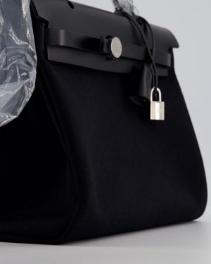 Hermès Herbag 31 Zip Bag in Noir Toile Officier Canvas, Noir Vache Hunter Leather with Palladium Hardware
