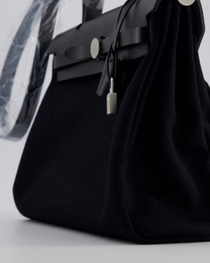 Hermès Herbag 31 Zip Bag in Noir Toile Officier Canvas, Noir Vache Hunter Leather with Palladium Hardware