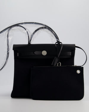 Hermès Herbag 31 Zip Bag in Noir Toile Officier Canvas, Noir Vache Hunter Leather with Palladium Hardware