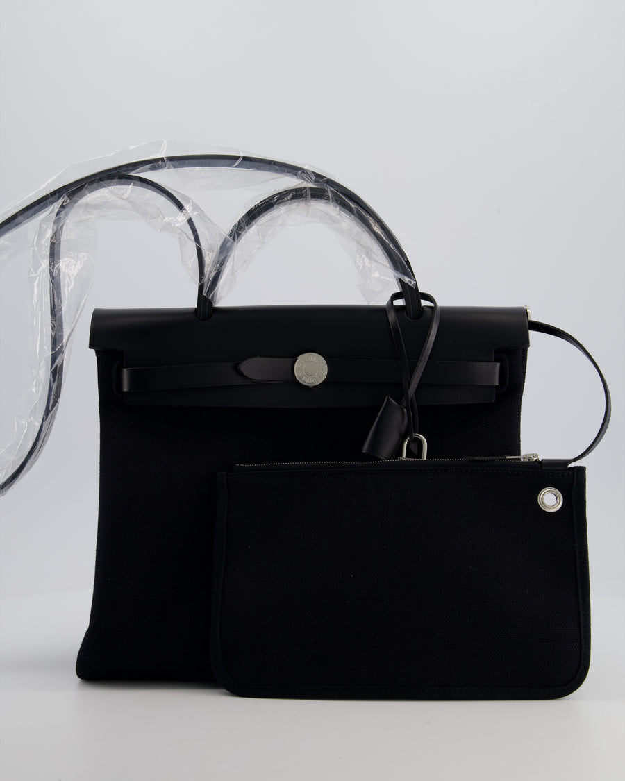 Hermès Herbag 31 Zip Bag in Noir Toile Officier Canvas, Noir Vache Hunter Leather with Palladium Hardware