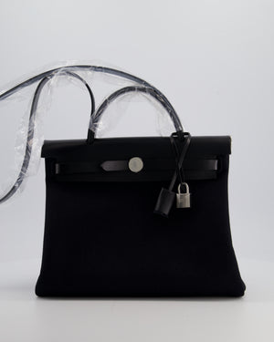 Hermès Herbag 31 Zip Bag in Noir Toile Officier Canvas, Noir Vache Hunter Leather with Palladium Hardware