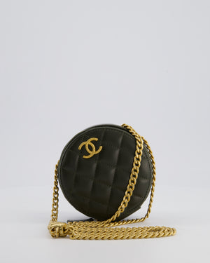 Chanel Lambskin Quilted Khaki Round Coco Crush Clutch with Brushed Gold Hardware