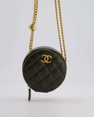 Chanel Lambskin Quilted Khaki Round Coco Crush Clutch with Brushed Gold Hardware