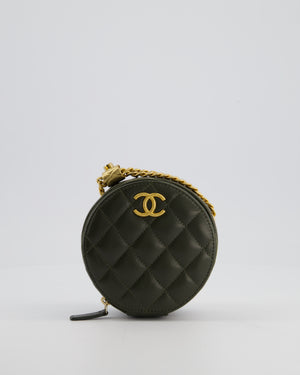 Chanel Lambskin Quilted Khaki Round Coco Crush Clutch with Brushed Gold Hardware
