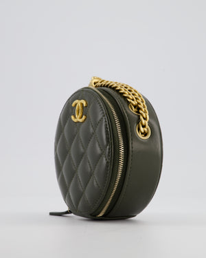 Chanel Lambskin Quilted Khaki Round Coco Crush Clutch with Brushed Gold Hardware