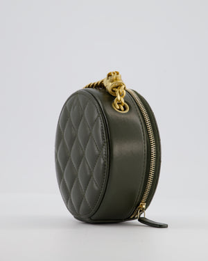 Chanel Lambskin Quilted Khaki Round Coco Crush Clutch with Brushed Gold Hardware