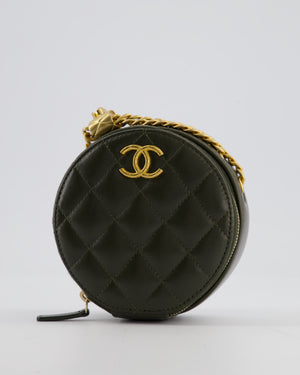 Chanel Lambskin Quilted Khaki Round Coco Crush Clutch with Brushed Gold Hardware
