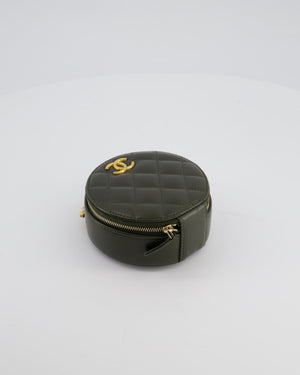 Chanel Lambskin Quilted Khaki Round Coco Crush Clutch with Brushed Gold Hardware