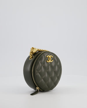 Chanel Lambskin Quilted Khaki Round Coco Crush Clutch with Brushed Gold Hardware