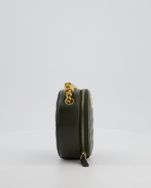 Chanel Lambskin Quilted Khaki Round Coco Crush Clutch with Brushed Gold Hardware