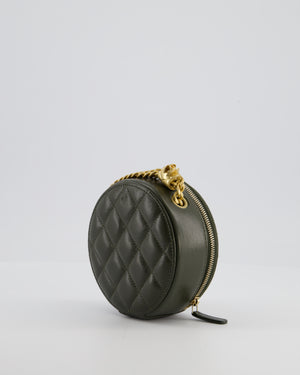 Chanel Lambskin Quilted Khaki Round Coco Crush Clutch with Brushed Gold Hardware