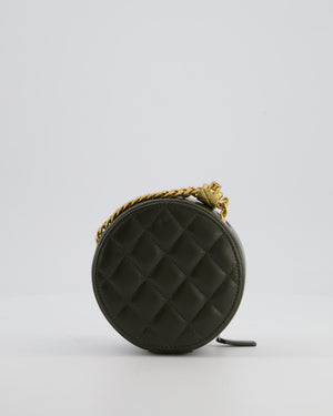 Chanel Lambskin Quilted Khaki Round Coco Crush Clutch with Brushed Gold Hardware