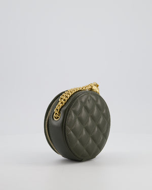 Chanel Lambskin Quilted Khaki Round Coco Crush Clutch with Brushed Gold Hardware