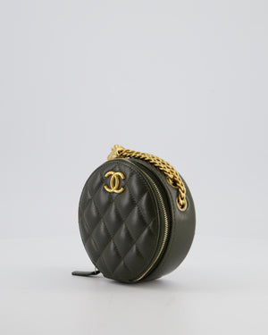 Chanel Lambskin Quilted Khaki Round Coco Crush Clutch with Brushed Gold Hardware